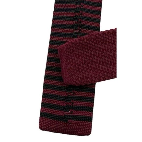 ALFANI Men's 100% Polyester Knit Necktie DESIGNER Tie Black Red Striped W:2" EUC - Picture 5 of 5